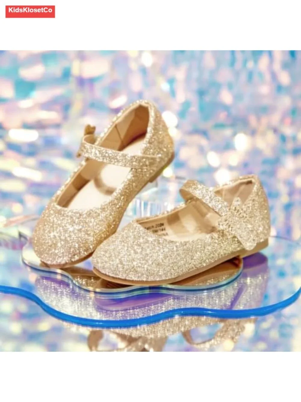 Toddler Girls Mary Janes Ballerina Flats - Glitter Hook & Loop Dress Shoes